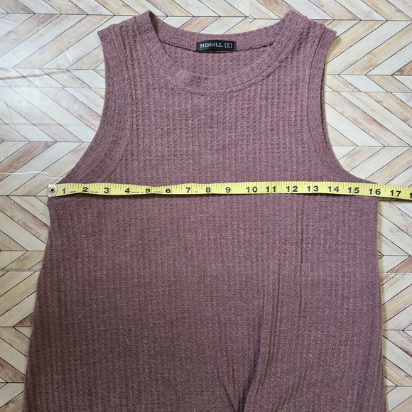 MIHOLL Women's Waffle Knit Tank Top Mauve Purple Sleeveless Knot Front Shirt S - Picture 11 of 13